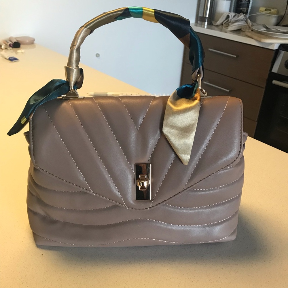 Chic Taupe Satchel with Scarf Detail